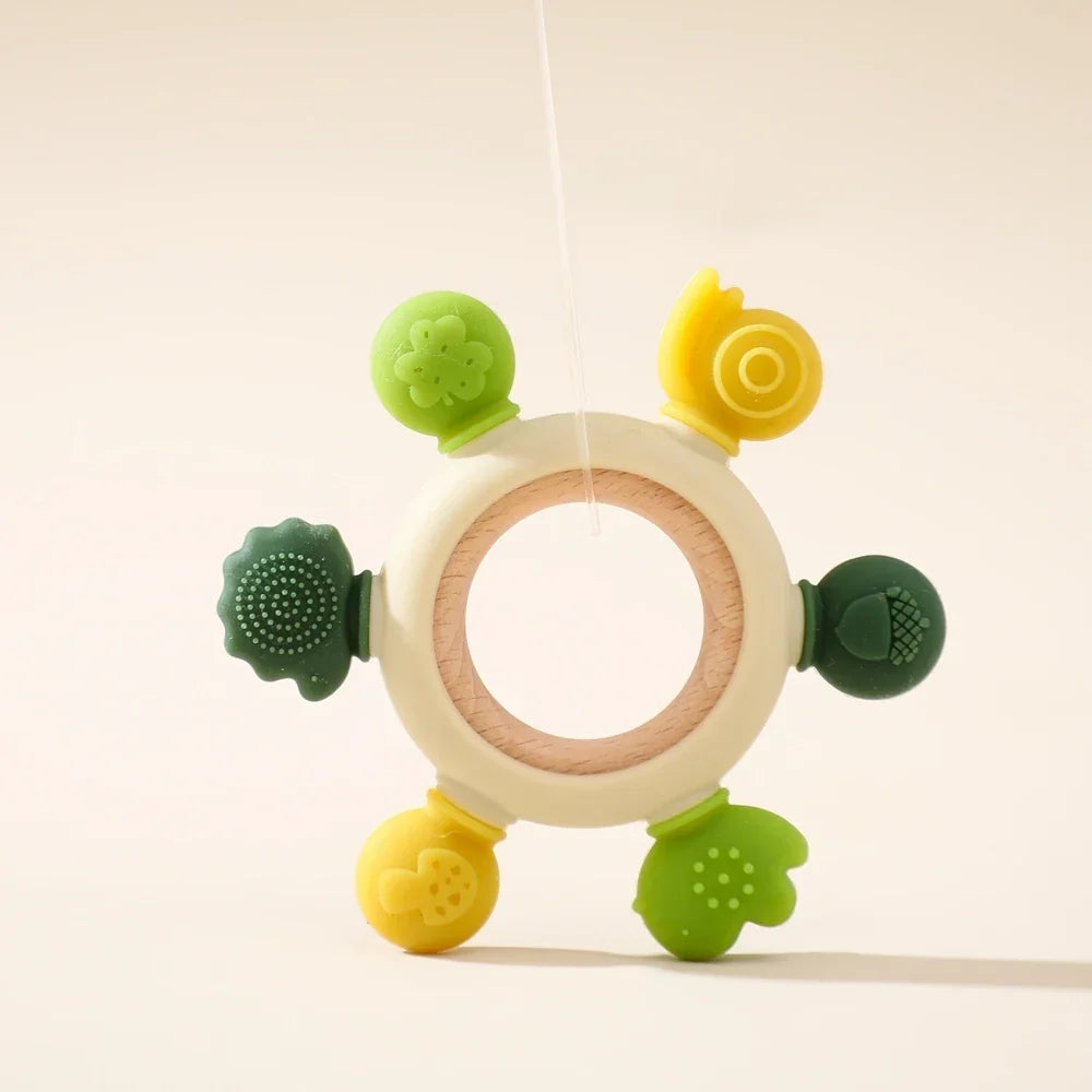 Wooden Crochet Animal Teether Rattle Newborn Sensory Toys