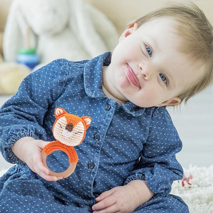 Crochet Bear Teether Rattle Ring Newborn Sensory Toys