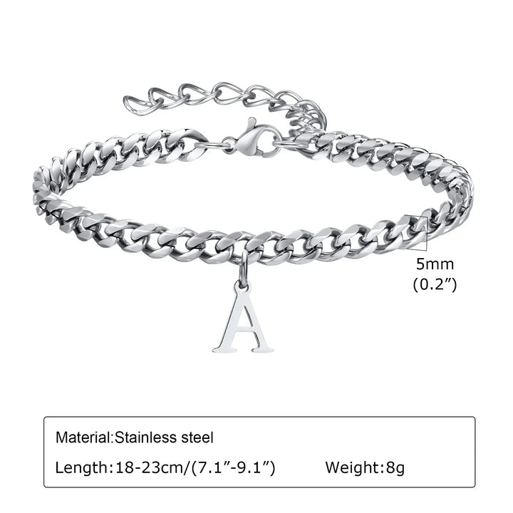 Initials Cuban Link Bracelet Stainless Steel Adjustable