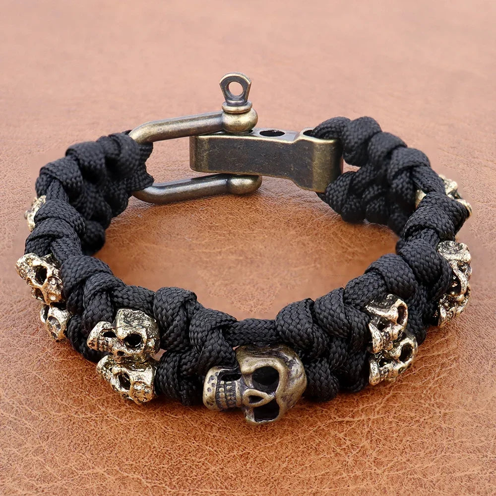 Skull Paracord Bracelet Gothic Wristband Halloween 2026 Gift Idea Adjustable Braided jewelry