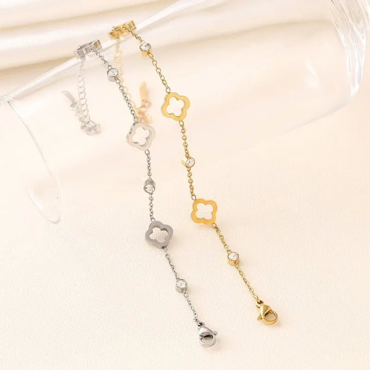 Clover Flower Stainless Steel Bracelet Set Gold Gift