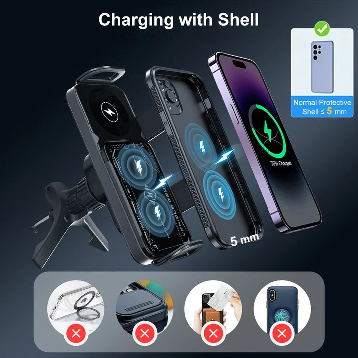 Wireless Car Charger Dual Coil Fold Screen Mount Fast Charge For Foldable Phones Air Vent Car Holder Fall 2026