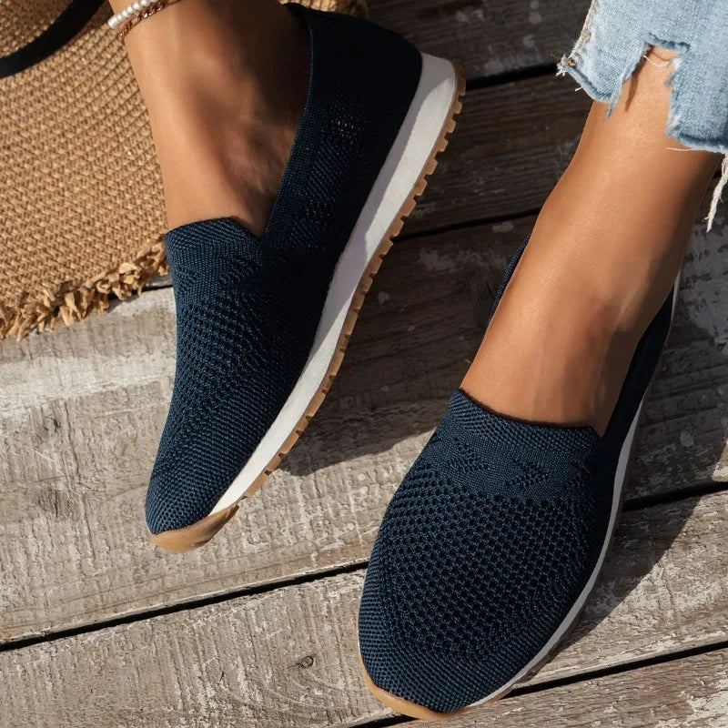 Solid color Casual Flats Slip-On Mesh Breathable Round Toe Shoes Women&