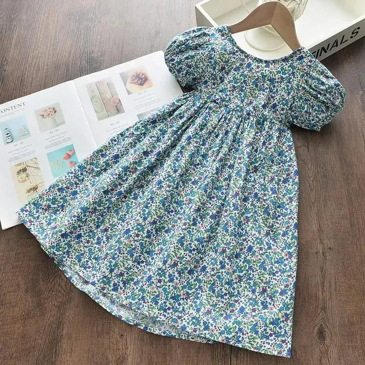 Lightweight girls’ dress – flowy a-line, floral butterfly print, casual wear for everyday adventures