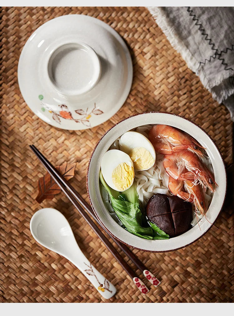 Ramen Bowl Large Ceramic With Lid Retro Fall 2025 Tableware