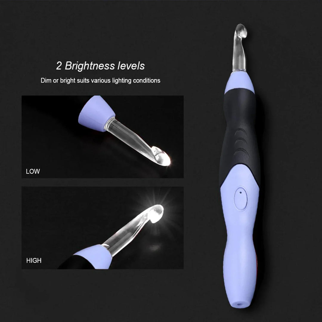 9PCS LED Light Up Crochet Hook Set - USB Rechargeable Knitting Tool 2.5-6.5MM for DIY Crafts