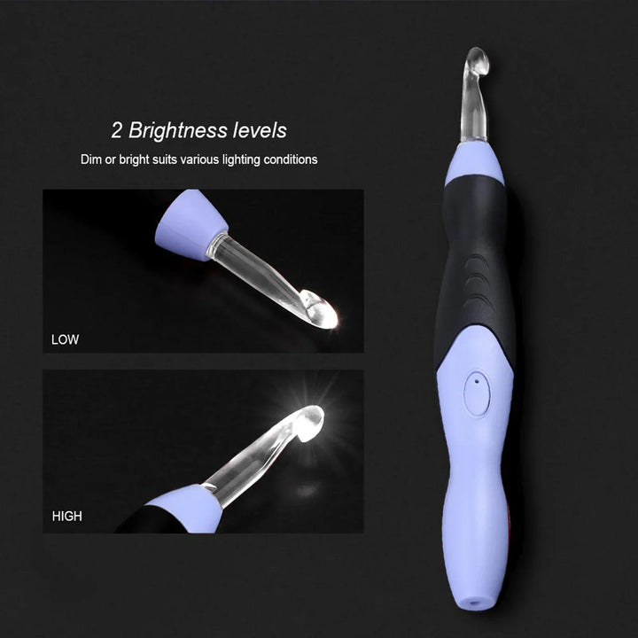 9PCS LED Light Up Crochet Hook Set - USB Rechargeable Knitting Tool 2.5-6.5MM for DIY Crafts