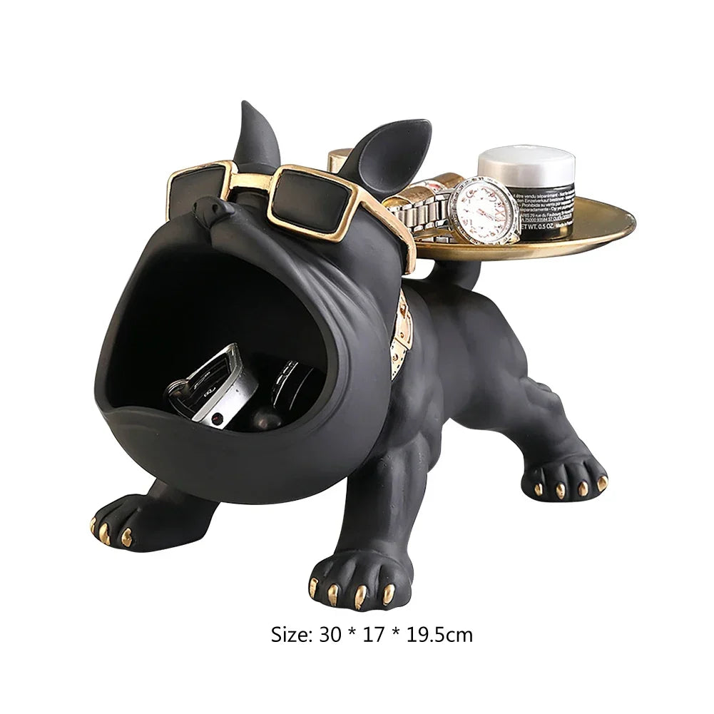 Resin Bulldog Storage Sculpture - Stylish Key Holder &amp; Candy Tray for Home Decor