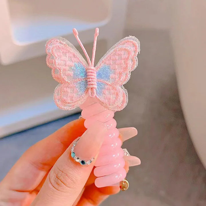 colourful Butterfly Hair Gum for Kids - Non-Damaging Hair Rope, Braided Telephone Line Ponytail Headband