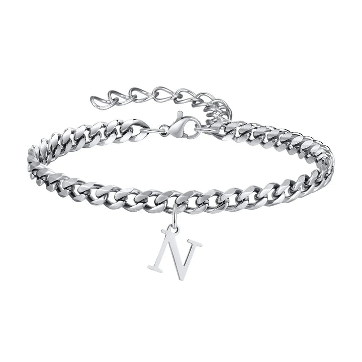 Initials Cuban Link Bracelet Stainless Steel Adjustable