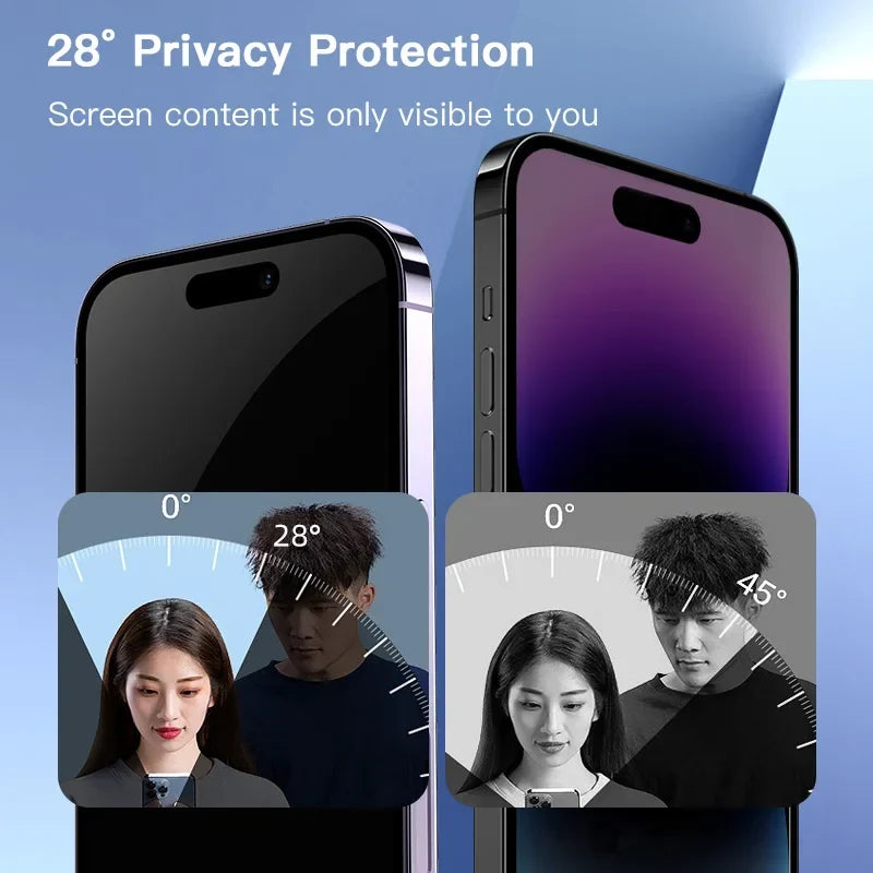 Privacy Tempered Glass Screen Protector for iPhone 16 15 14 13 12 - Anti-Spy Auto-Dust Removal Shield