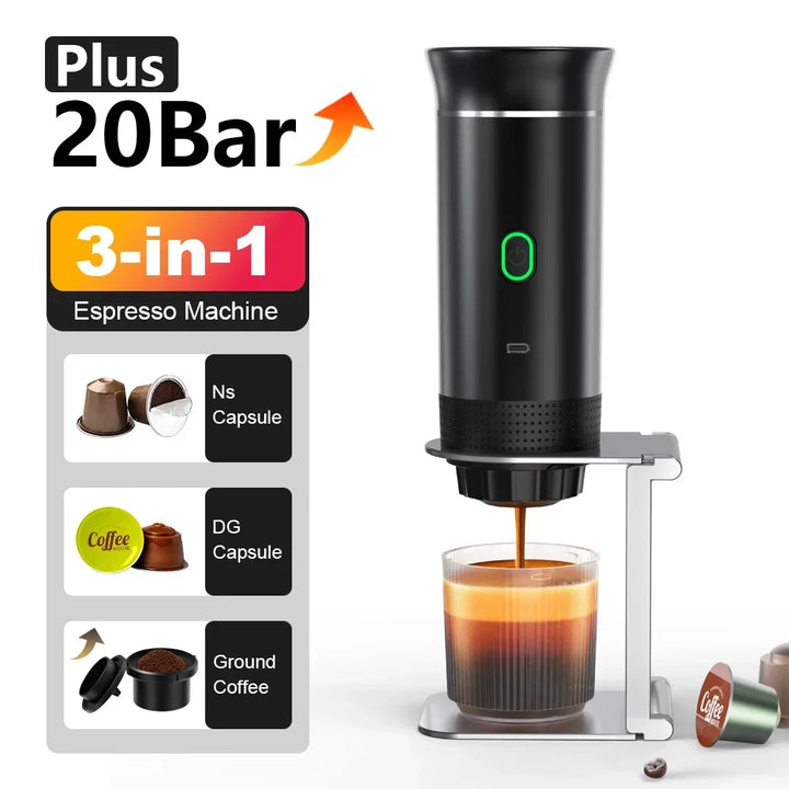 Wireless Electric Portable Espresso Coffee Machine - 3-in-1 Travel Coffee Maker for Car &amp; Home