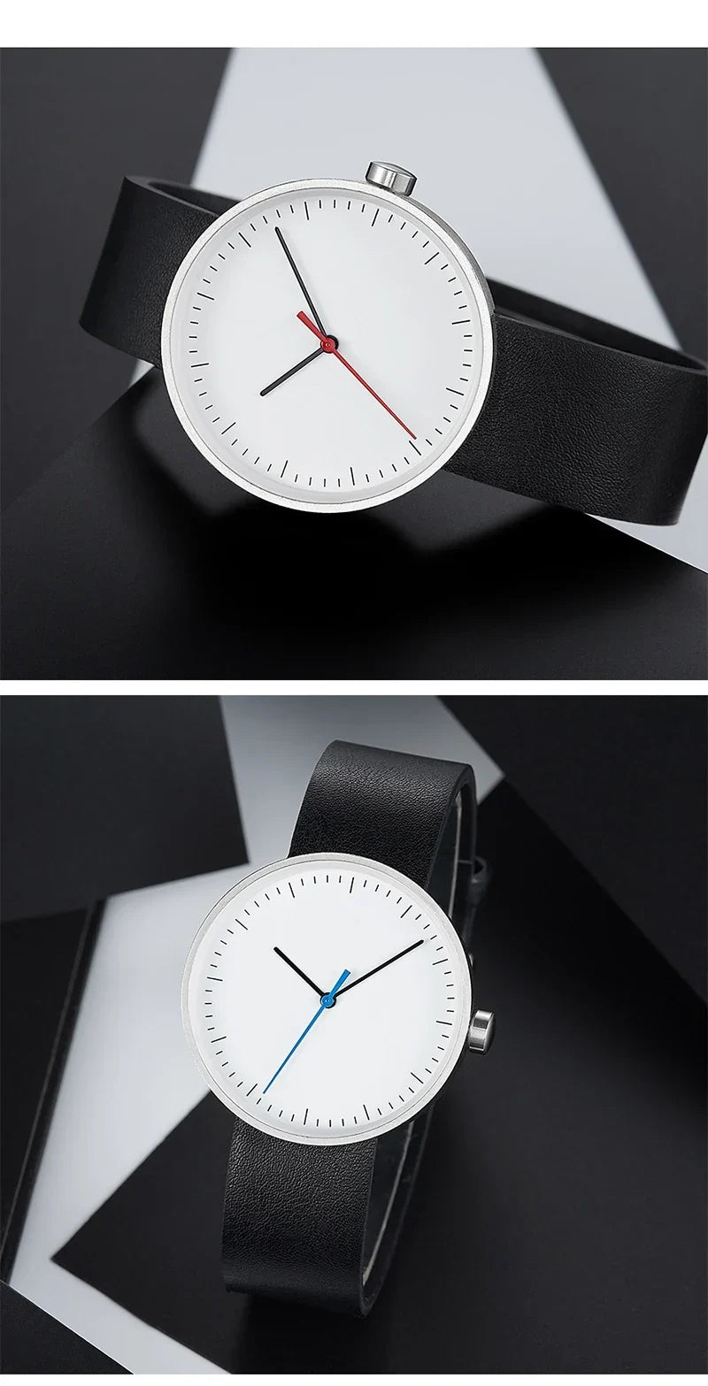 Classic unisex quartz wristwatch – leather strap, round dial, minimalist everyday timepiece