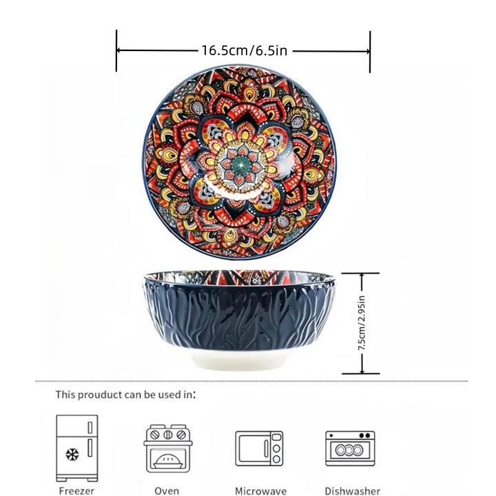 Bohemian Ceramic Bowls Set Floral Serving Bowls Versatile