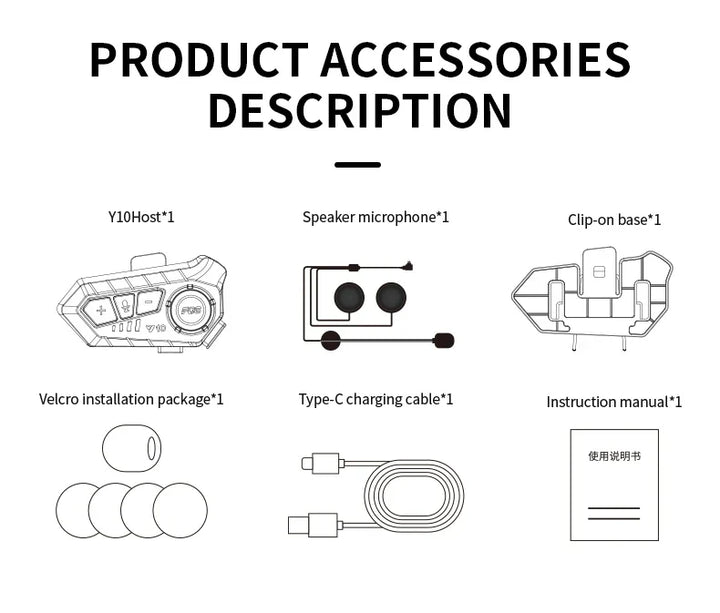 Bluetooth 5.3 Motorcycle Helmet Headset Y10 – Waterproof Hands-Free Call Music Speaker Universal Fit 2026