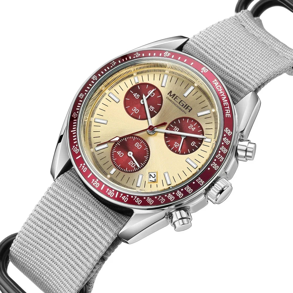 Quartz Chronograph Watch Blue Nylon Strap Waterproof