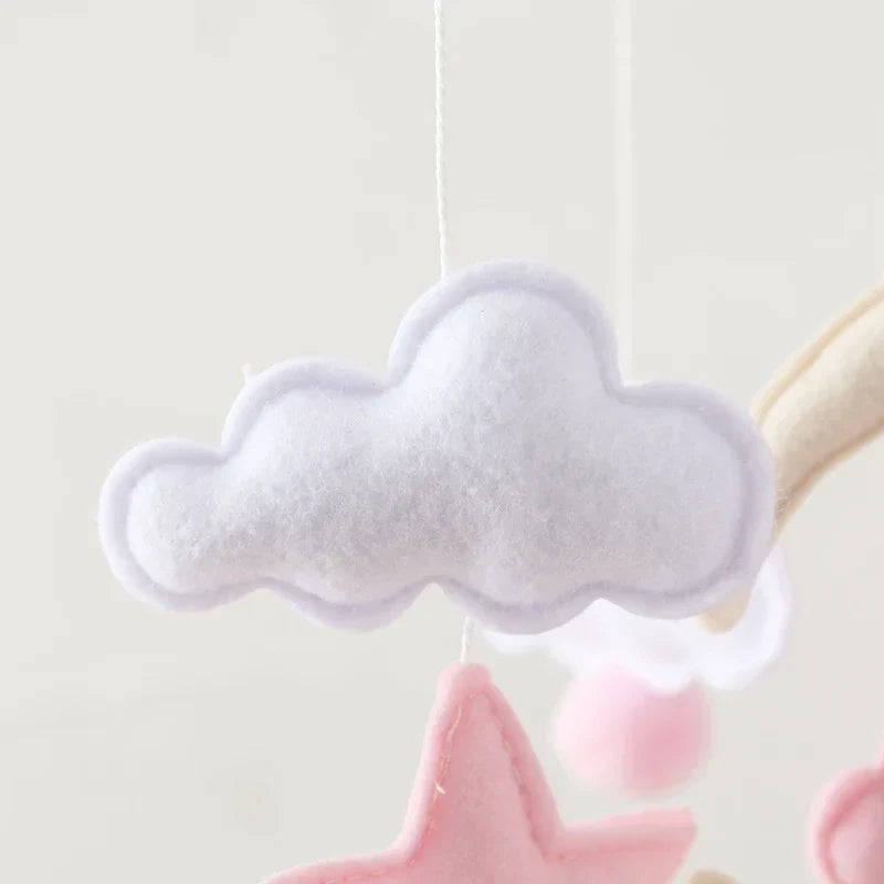 Wooden Crib Mobile Felt Bear Musical Newborn Sensory Toys
