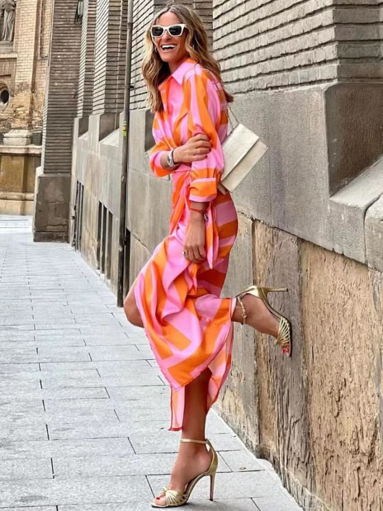 Elegant Striped Wrap Dress for Women, Flattering Plus Size Summer Dress, Versatile Style for Any Occasion