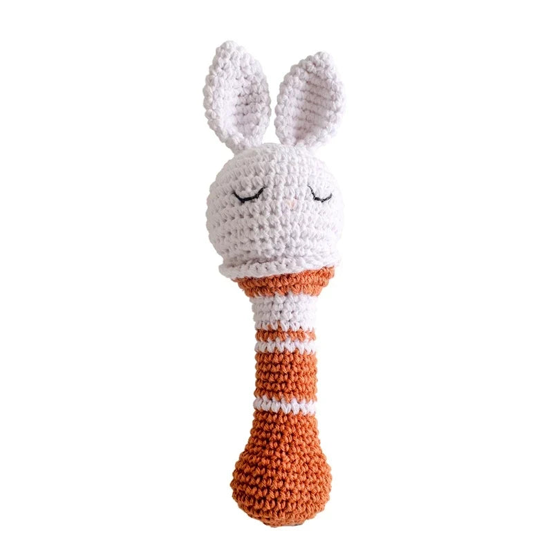 Crochet Bear Teether Rattle Ring Newborn Sensory Toys