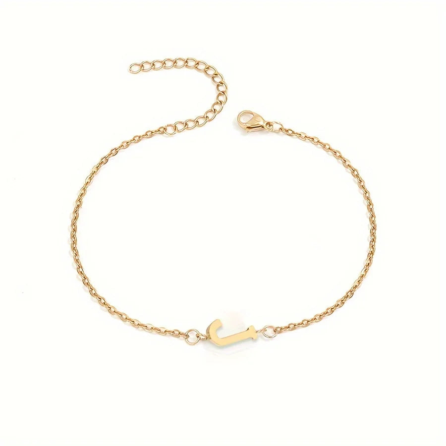 Initial Letter Bead Bracelet Thin Chain Minimalist Elegant