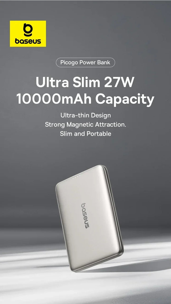 Ultra-Slim Magnetic Power Bank – Card-Sized 10000mAh PD 27W &amp; 5000mAh PD 20W Wireless Charging 2026