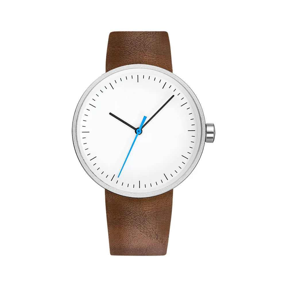 Classic unisex quartz wristwatch – leather strap, round dial, minimalist everyday timepiece