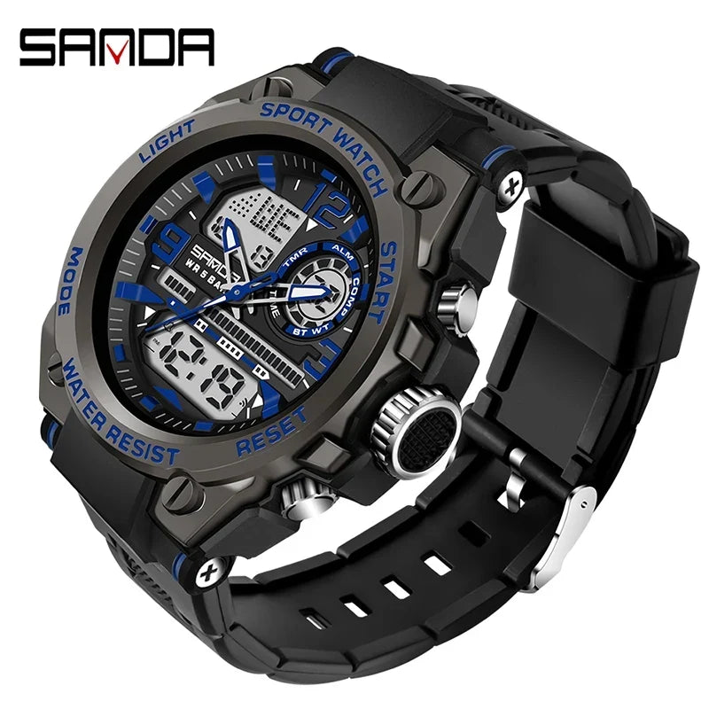 Digital Sports Watch Dual Display LED Military Style Rugged Watch Fall 2026 Water Resistant
