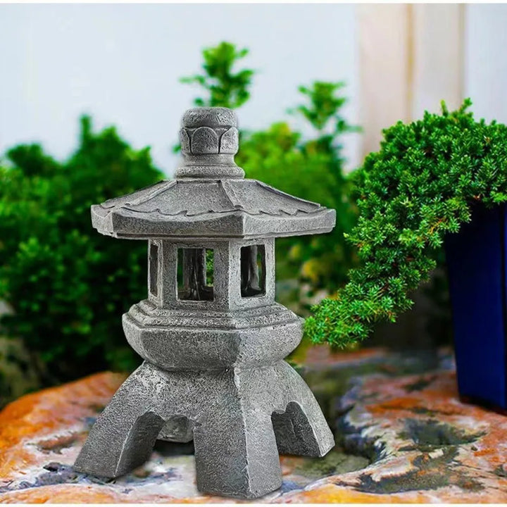 Solar Lantern Resin Stone Pagoda Garden Ornament Zen Chinese Style Outdoor Light Fall 2026 Eco Friendly Decor