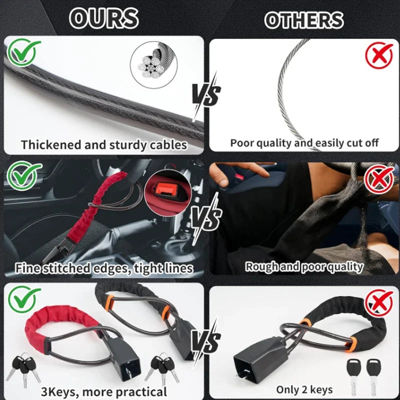 Universal Car Steering Wheel Lock with Seatbelt Buckle – 3-Key Anti-Theft Security Device 2026