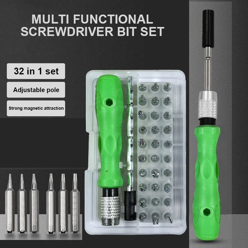 Precision Screwdriver Set 32-In-1 Magnetic Bits Repair Tool Kit For Phones And Tablets Green Handle Back To School 2025