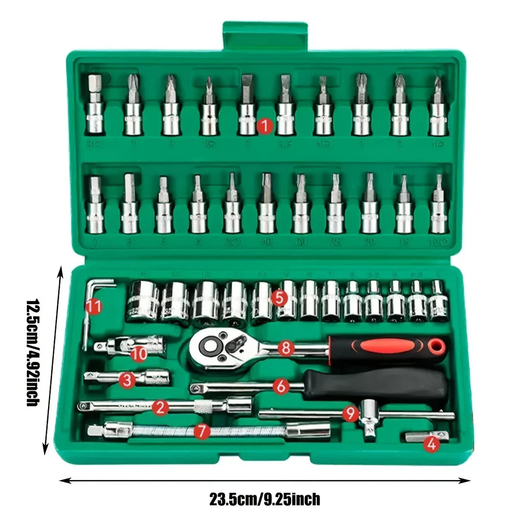 Home Tools Drive Socket Set - 1/4 Inch Ratchet Wrench &amp; Metric Hex Bit Kit for Mechanics