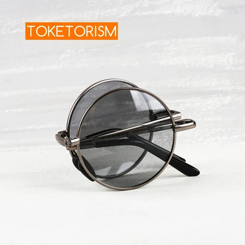 Photochromic Sunglasses Foldable Polarized Round Frame Summer 2026 Glare Reduction for Driving