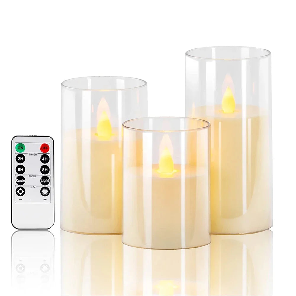 3Pcs/Set LED Flameless Candles with Remote Control - Flickering Light for Weddings &amp; Home Decor