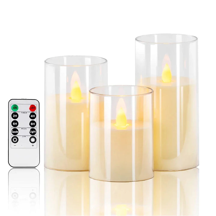 3Pcs/Set LED Flameless Candles with Remote Control - Flickering Light for Weddings &amp; Home Decor
