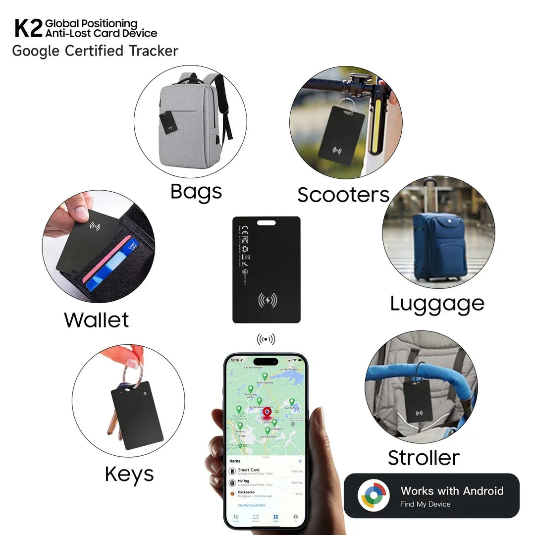 Smart Wallet Tracker Card IP68 Waterproof – Wireless Rechargeable Android Item Locator 2026