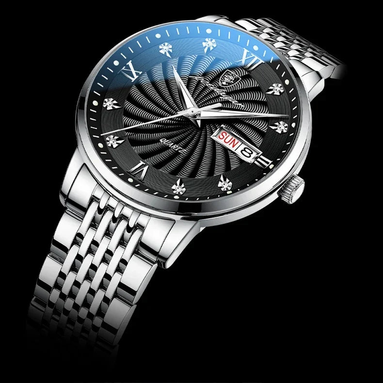 Quartz Wristwatch Stainless Steel Luminous Date Week
