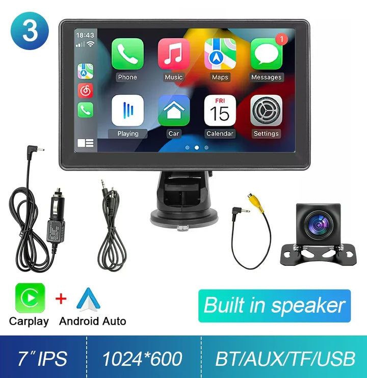 Car Stereo 7-Inch IPS Touchscreen With CarPlay Android Auto, GPS Navigation, WiFi, Rear View Camera