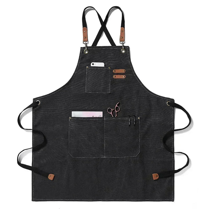 Chef Apron Canvas Crossback Utility Apron With Leather Trim And Pockets Fall 2025 Durable BBQ Workshop