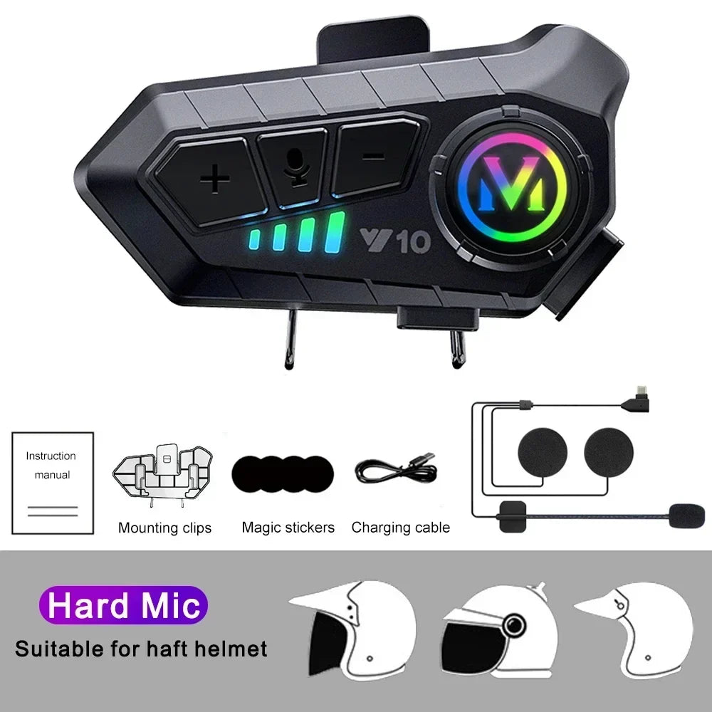 Bluetooth 5.3 Motorcycle Helmet Headset Y10 – Waterproof Hands-Free Call Music Speaker Universal Fit 2026
