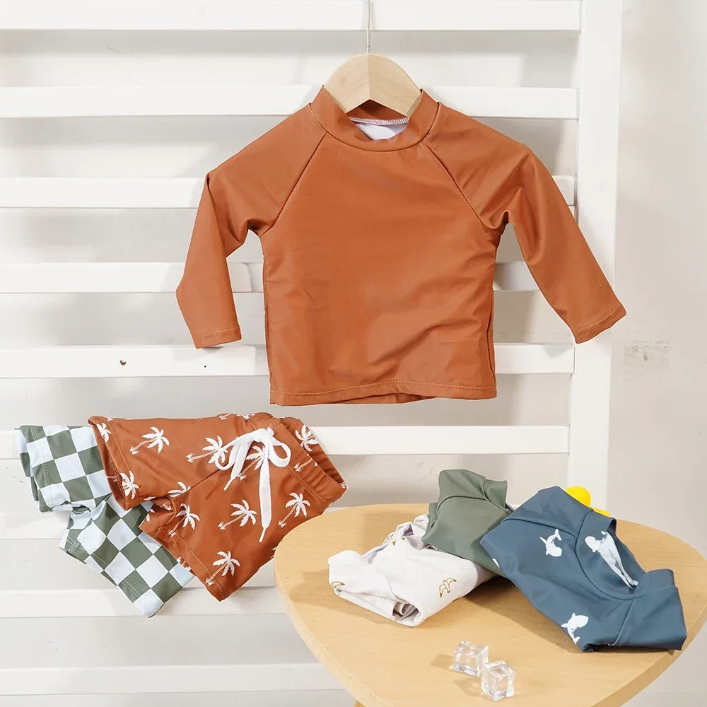 Breathable unisex baby swimsuit - long sleeve rash guard, polyester elastane, for summer pool