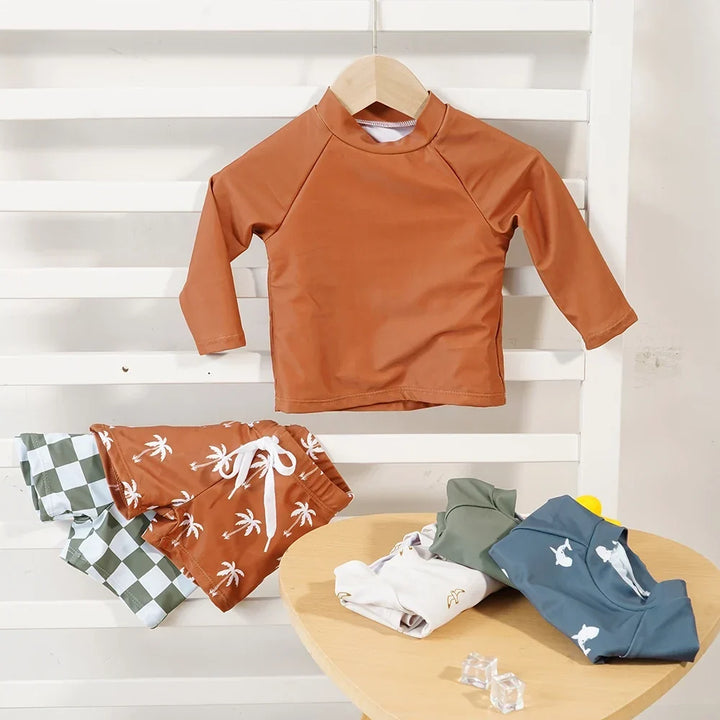 Breathable unisex baby swimsuit - long sleeve rash guard, polyester elastane, for summer pool