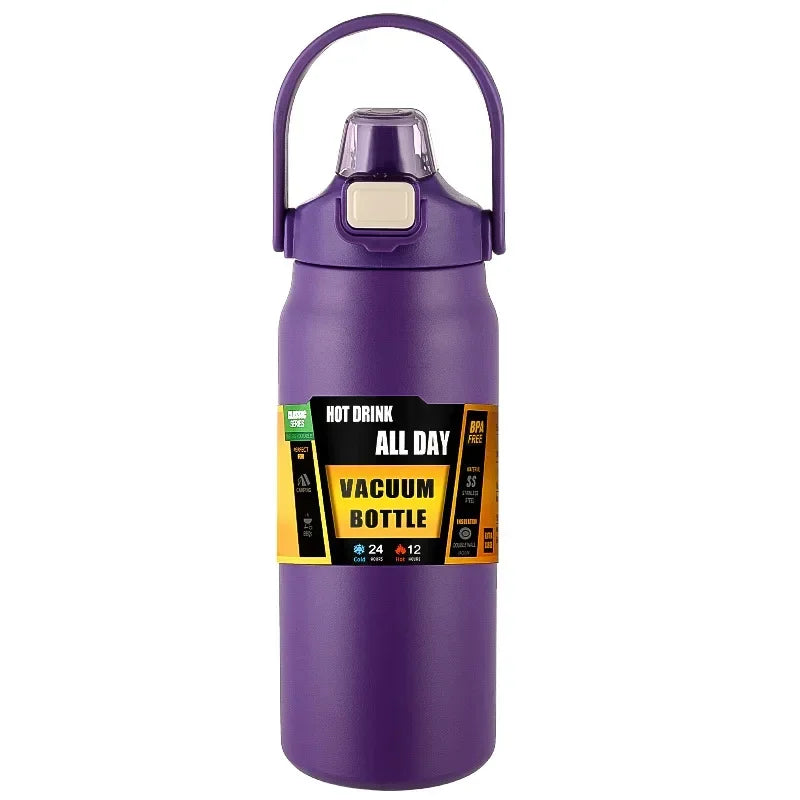 800ml Stainless Steel Thermos Mug - Portable Vacuum Flask for Hot &amp; Cold Drinks, Outdoor Sports Water Bottle with Straw