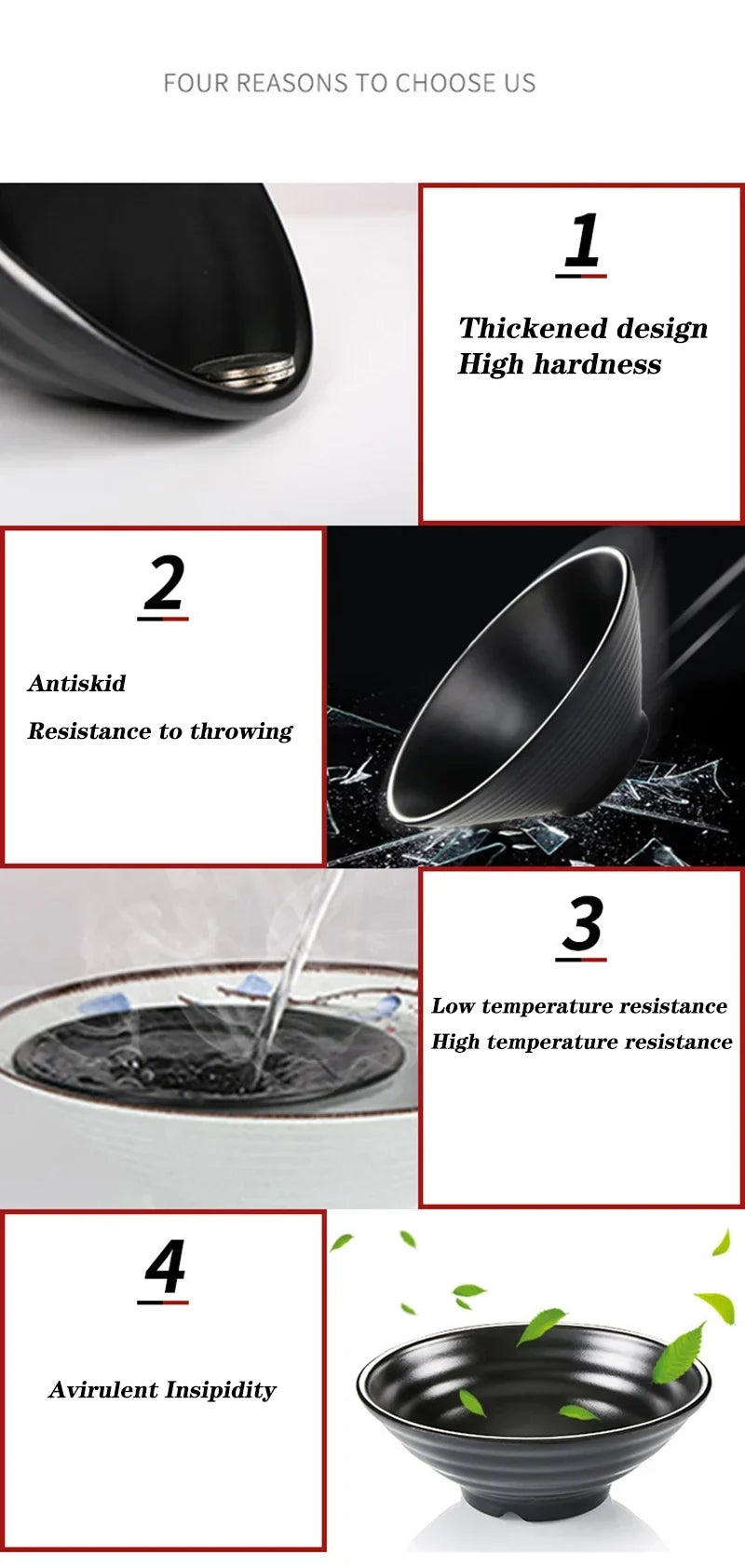 Ramen Bowl Black Plastic Japanese Style Noodle Bowl