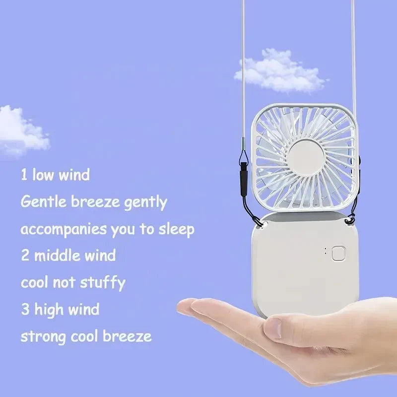 Mini Folding Hanging Neck Fan - 3 Speed USB Rechargeable Personal Fan for Travel and Indoor Use
