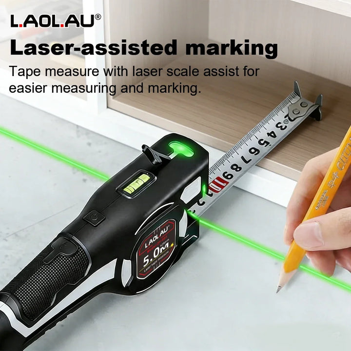LAOLAU 2-in-1 Laser Tape Measure 5M/16FT – Type-C Rechargeable Class II Laser Auto-Lock Tool 2026