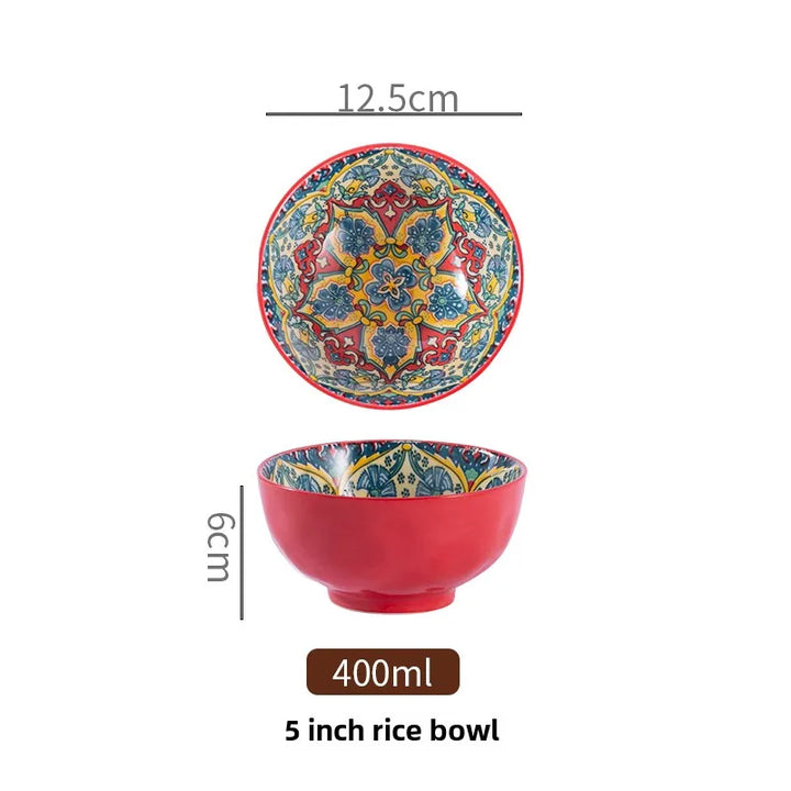 Bohemian Ceramic Rice Bowl Retro Noodle Bowl Kitchen Gift