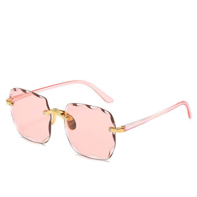 Lightweight unisex rimless sunglasses – vintage square design, UV400 protection, for sunny days