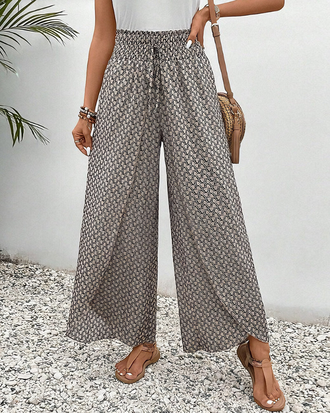 Relaxed Wide Leg Pants for Women, Flowy Palazzo Pants with Elastic Waistband and Breathable Fabric