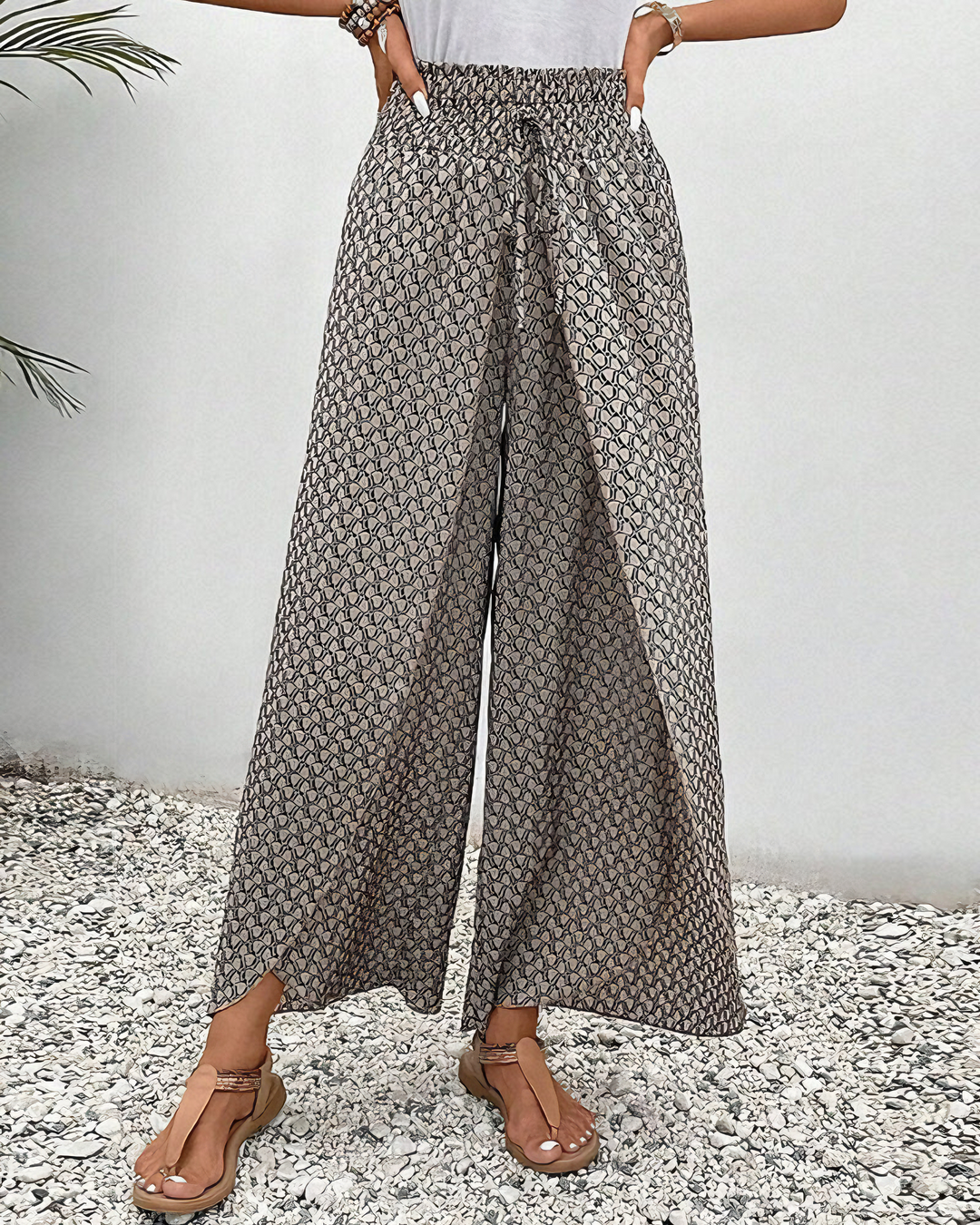 Relaxed Wide Leg Pants for Women, Flowy Palazzo Pants with Elastic Waistband and Breathable Fabric