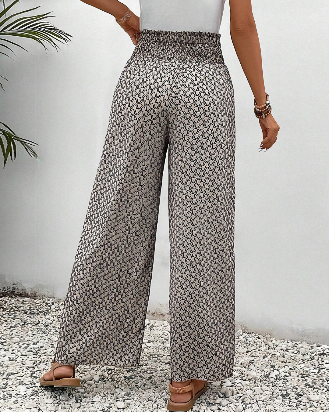 Relaxed Wide Leg Pants for Women, Flowy Palazzo Pants with Elastic Waistband and Breathable Fabric